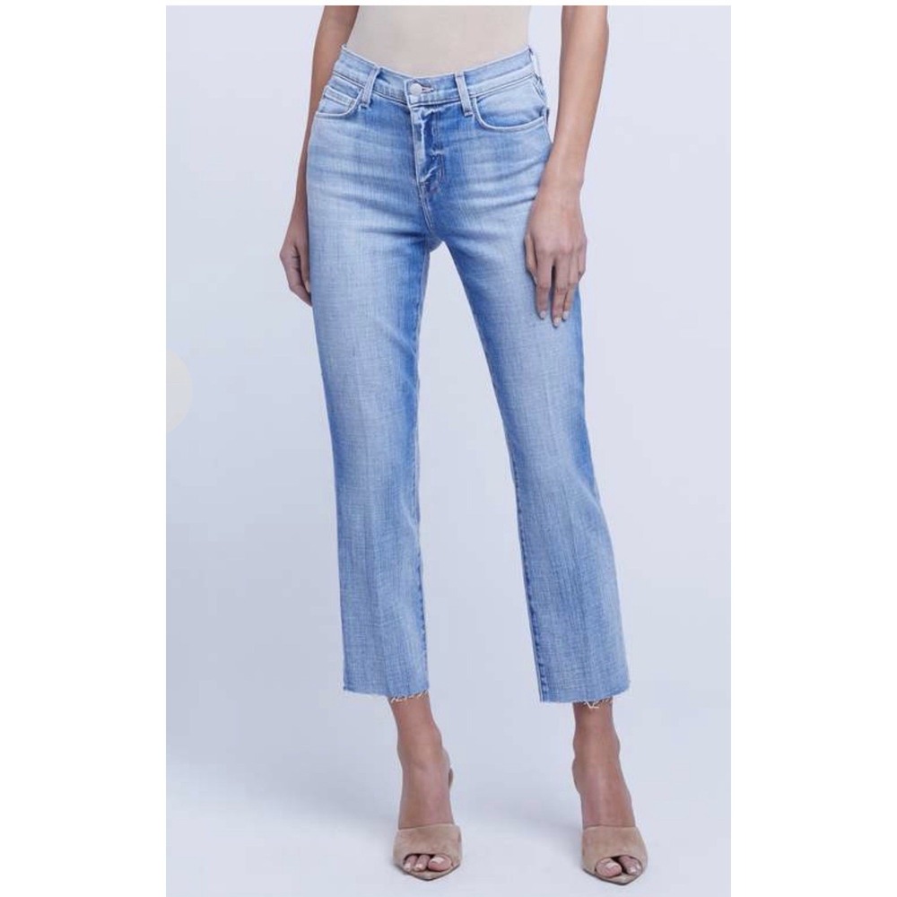 L'AGENCE Sada Jeans Size 31 Blue High-Rise Crop Slim Raw Hem Stretch Ankle NEW